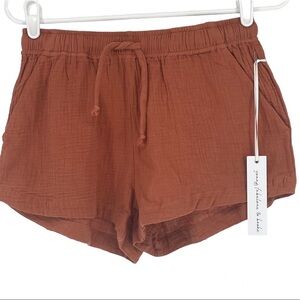 YOUNG FABULOUS & BROKE NWT BURNT ORANGE COTTON CRINKLE SHORTS SMALL